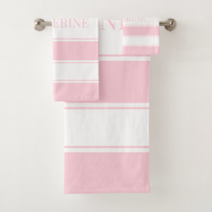 Striped Pink and White Personalized Bath Towel Set
