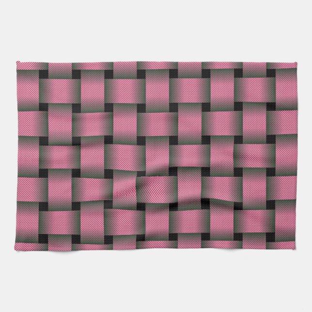 Striped Pink Basket Weave Kitchen Towel (Horizontal)