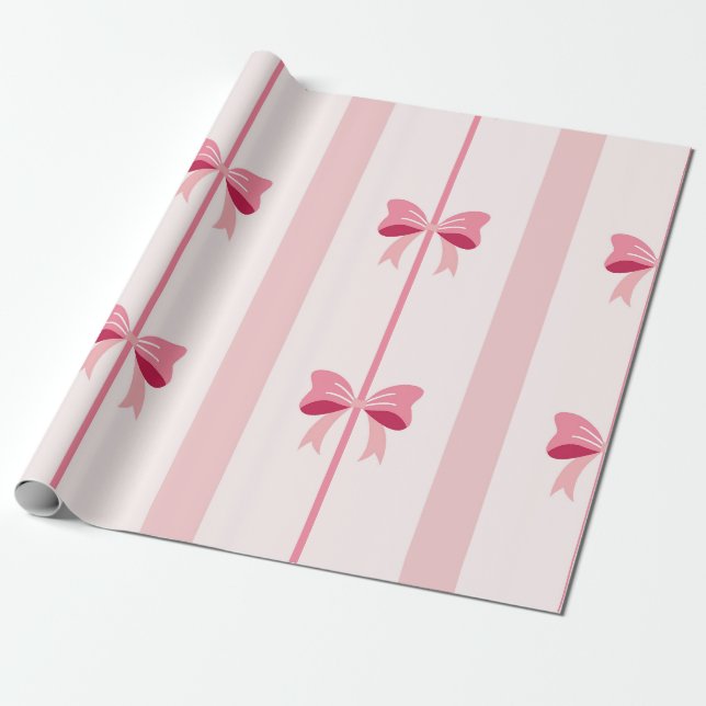 Striped Pink Bow Delight Wrapping Paper (Unrolled)