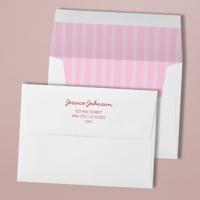 Striped Pink Liner Handwritten Bachelorette Envelope (Striped Pink Liner Handwritten Bachelorette Envelope)