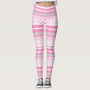 Striped pink pattern with stars leggings