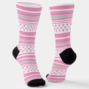Striped pink pattern with stars socks