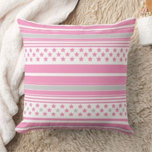 Striped pink pattern with stars throw pillow