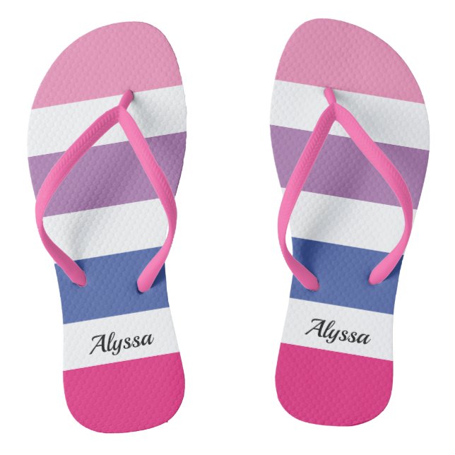 Striped Pink Purple Blue Personalized Flip Flops (Footbed)
