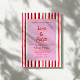 Striped Pink & Red Handwriting Wedding Invitation