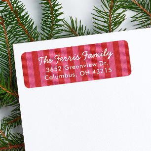 Striped pink red simple Christmas return address