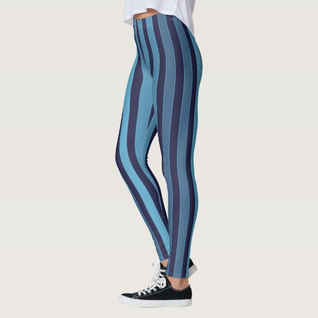 Striped plain pattern retro blue leggings (Left)