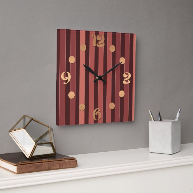 Striped plain pattern retro brown square wall clock (Office)