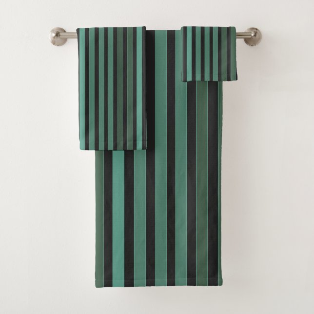 Striped plain pattern retro green bath towel set (Insitu)