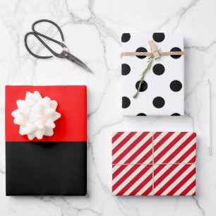 Striped Polka Dot Red and Black Wrapping Paper Sheet