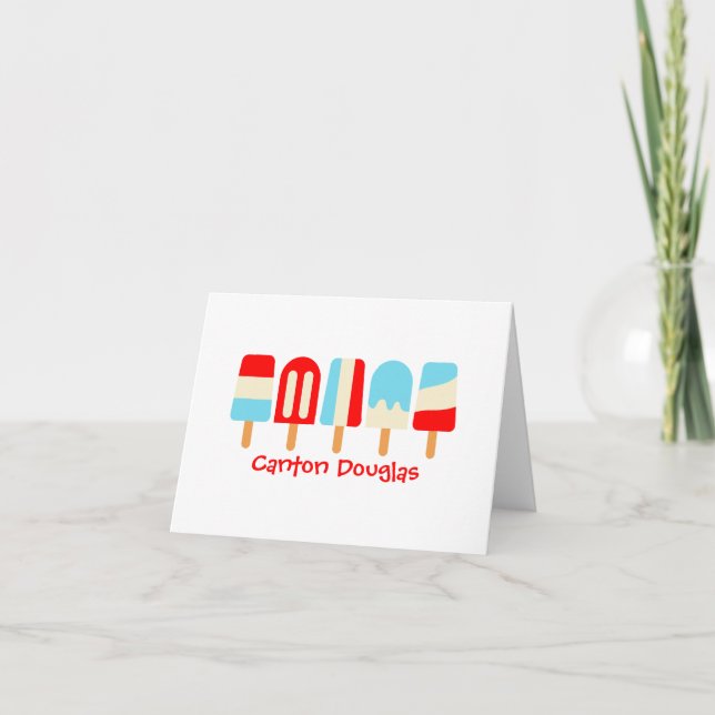 Striped Popsicles Personalized Folded Note Cards (Front)