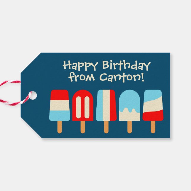 Striped Popsicles Personalized Gift Tags (Back Horizontal)