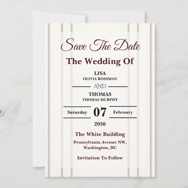 Striped Preppy Modern Wedding Save The Date (Devant)