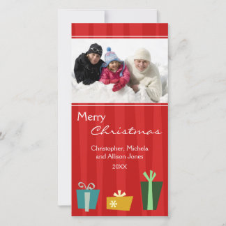 Striped Presents Holiday Photocard (red) Card