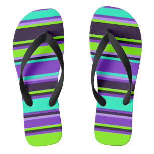 Striped Purple Aqua & Chartreuse Unisex Flip Flops