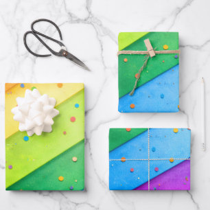 Striped Rainbow with confetti Wrapping Paper Sheet