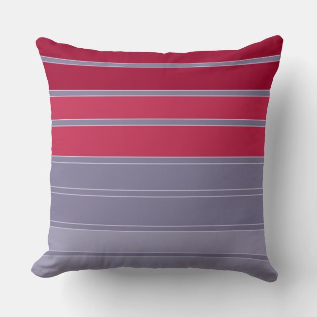 Striped red and grey simple pattern throw pillow (Front)