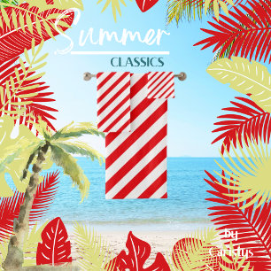 Striped Red and White Bath Towel Set