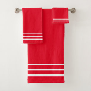 Striped Red and White Bath Towel Set
