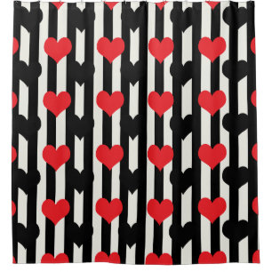 Striped Red Black Love Heart Pattern Design 