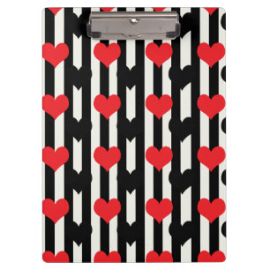Striped Red Black Love Heart Pattern Design  Clipboard