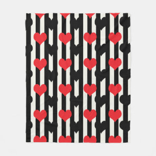 Striped Red Black Love Heart Pattern Design  Fleece Blanket