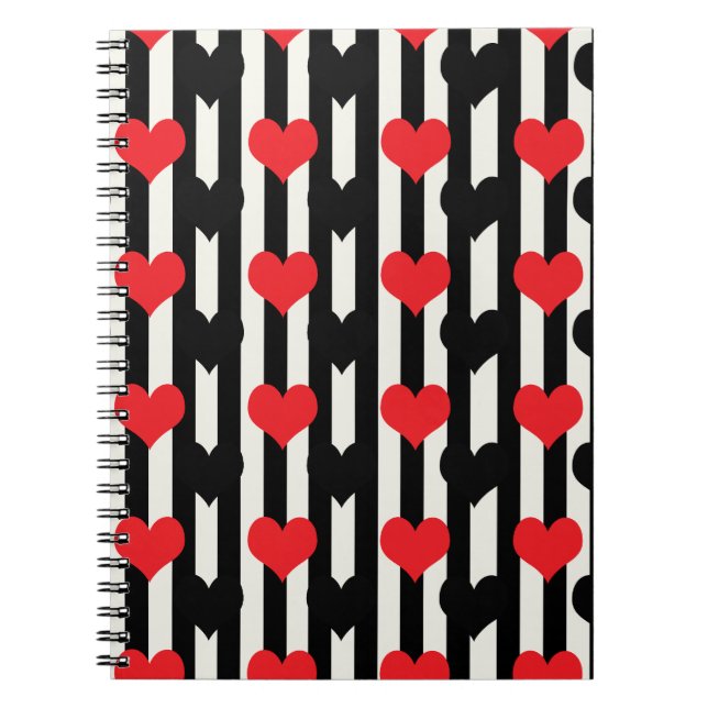 Striped Red Black Love Heart Pattern Design  Notebook (Front)