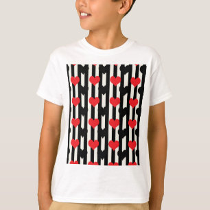 Striped Red Black Love Heart Pattern Design T-Shirt