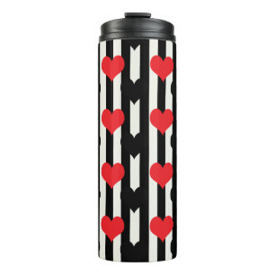 Striped Red Black Love Heart Pattern Design  Thermal Tumbler