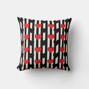 Striped Red Black Love Heart Pattern Design  Throw Pillow