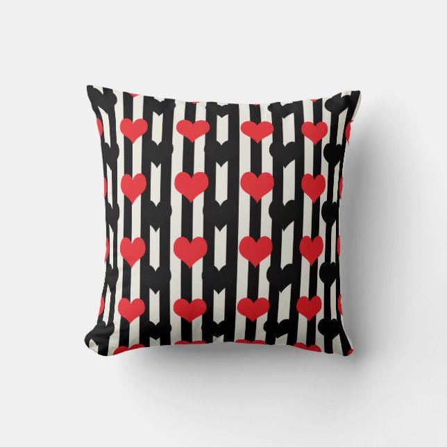 Striped Red Black Love Heart Pattern Design  Throw Pillow (Front)
