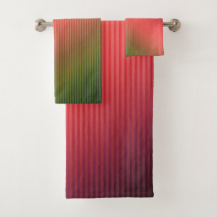Striped, red , green , gradient bath towel set