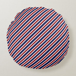 Striped Red White & Blue Round Pillow