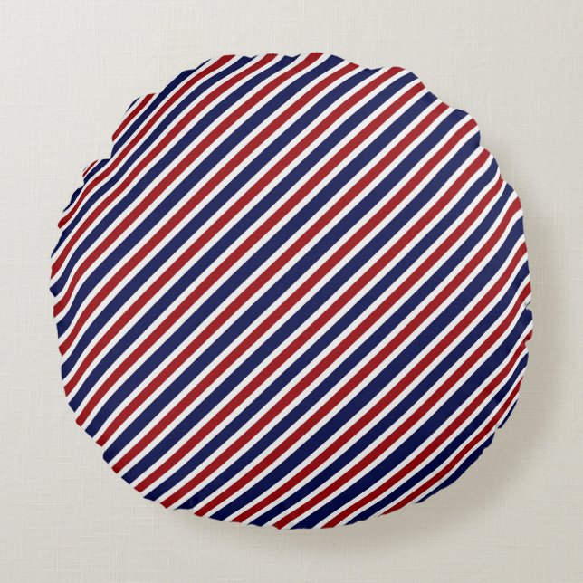 Striped Red White & Blue Round Pillow (Front)