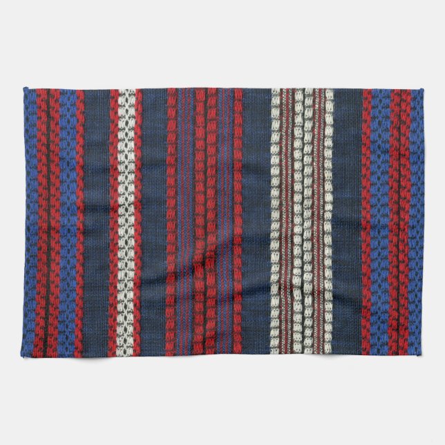 Striped Retro Red White and Blue Hippy Stripes Kitchen Towel (Horizontal)