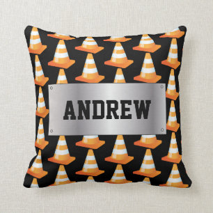 Striped Road Traffic Cone Funny Construction Throw Pillow