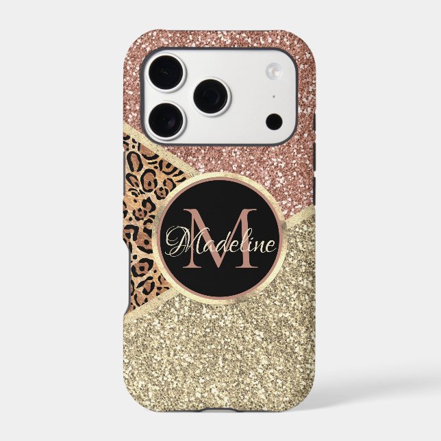 Striped Rose Gold Glitter Leopard Monogram (Back)