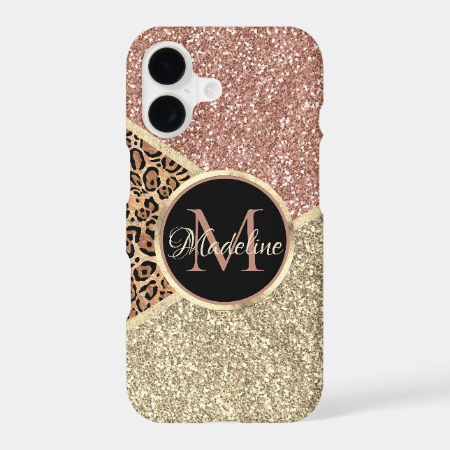 Striped Rose Gold Glitter Leopard Monogram (Back)