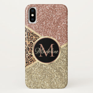 Striped Rose Gold Glitter Leopard Monogram Case-Mate iPhone Case