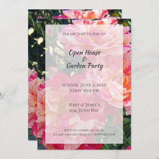 Striped Roses Open House Garden Party Invitations (Front/Back)