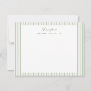Striped Sage Green Classic Personalized Stationery Card