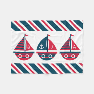 Striped Sailboats Monogram Fleece Blanket