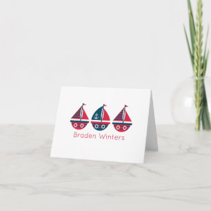Striped Sailboats Personalized Folded Note Cards