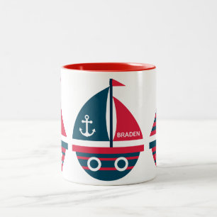 Striped Sailboats Personalized Mug