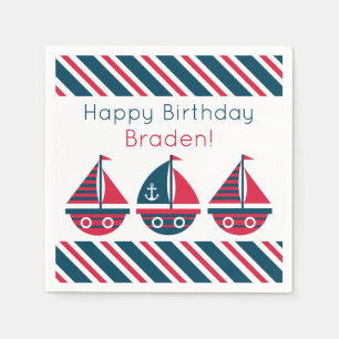 Striped Sailboats Personalized Party Napkins
