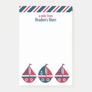 Striped Sailboats Personalized Post-it Notepad