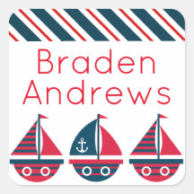 Striped Sailboats Personalized Stickers