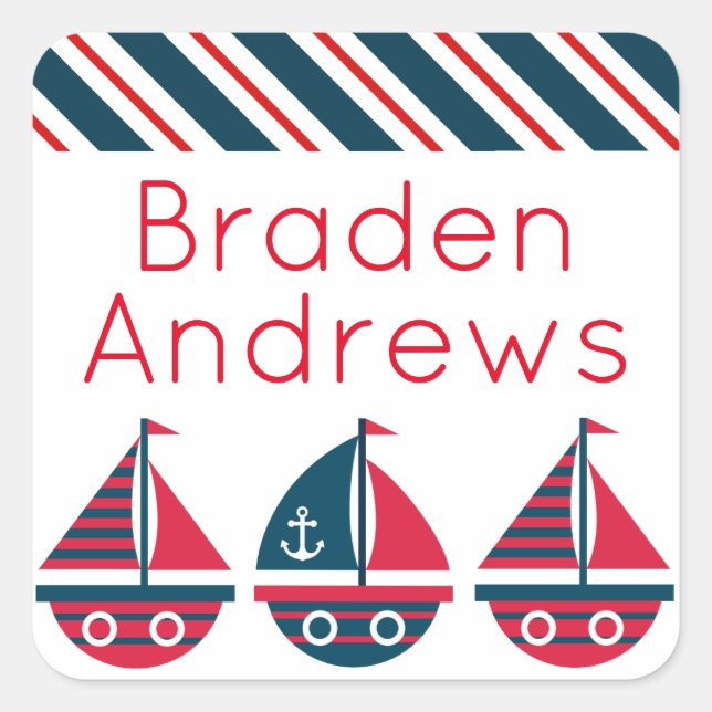 Striped Sailboats Personalized Stickers (Front)