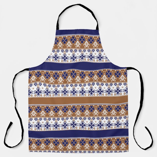 Striped scandinavian pattern brown blue apron (Front)
