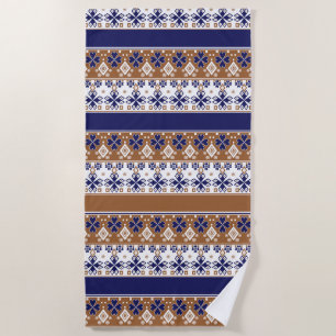 Striped scandinavian pattern brown blue beach towel